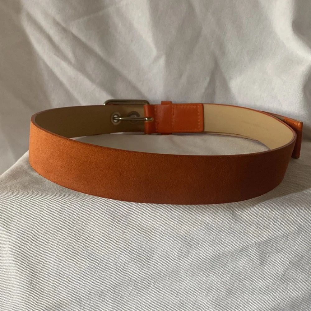 Via Spiga Orange Suede Leather Belt with silver detail - Picture 2 of 3